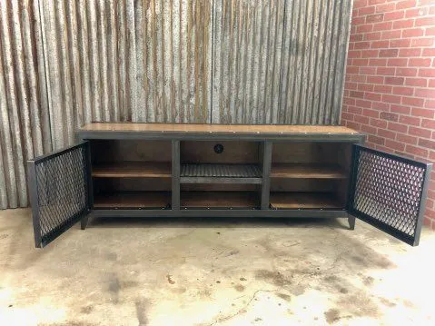 #002 - Vintage Industrial Media Console Cabinet