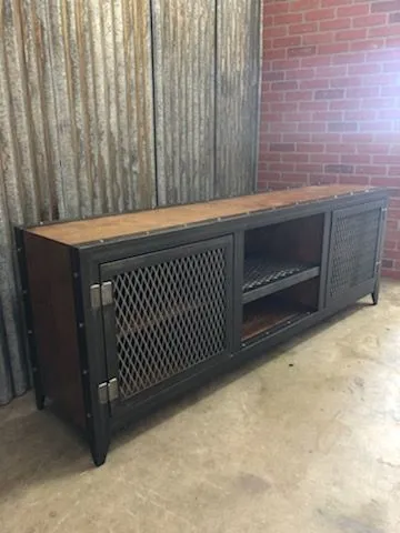 #002 - Vintage Industrial Media Console Cabinet