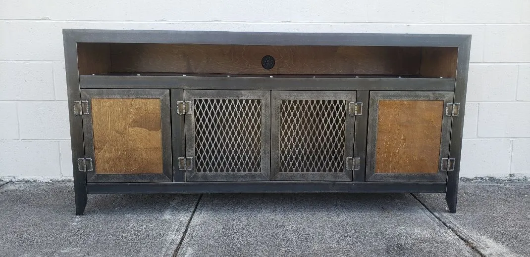 #003 - Steel & Wood Vintage Industrial Console Cabinet