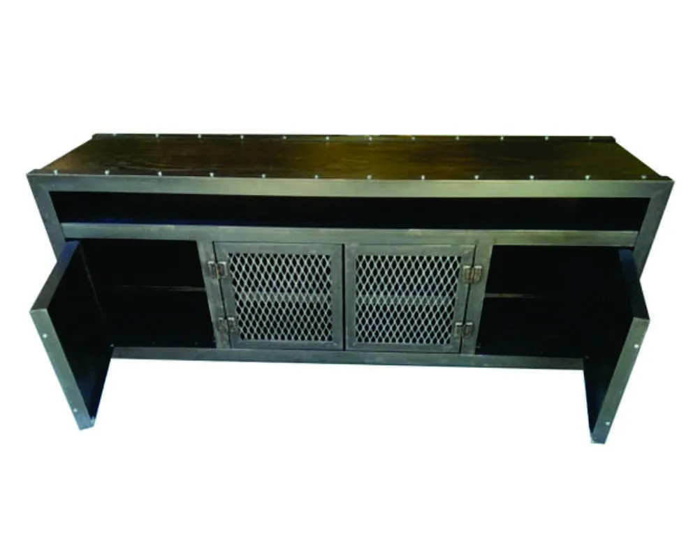 #003 - Steel & Wood Vintage Industrial Console Cabinet