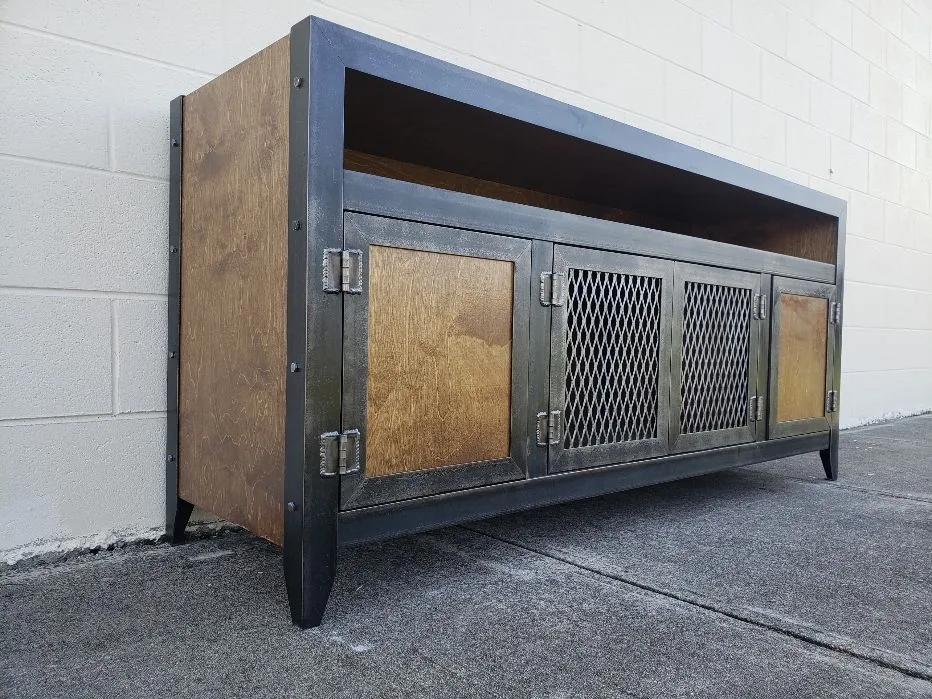 #003 - Steel & Wood Vintage Industrial Console Cabinet