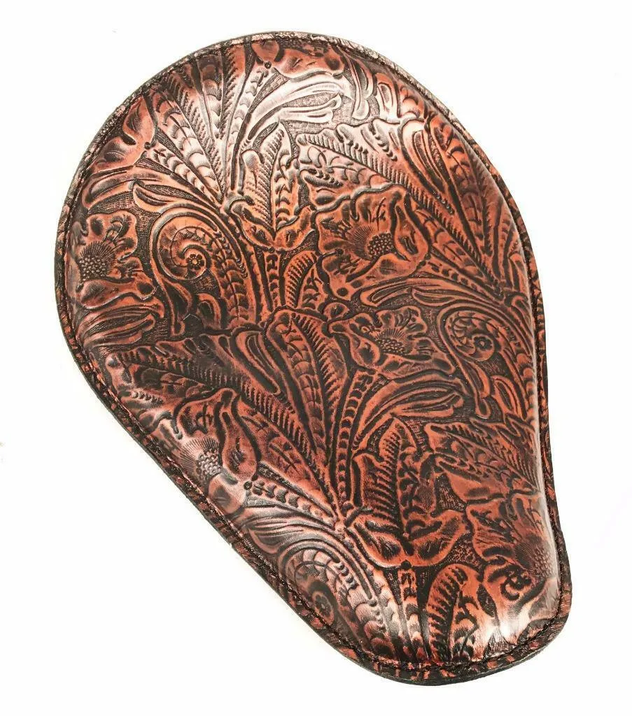 11x14 Black Copper Tooled Leather Spring Seat Chopper Bobber Harley Sportster