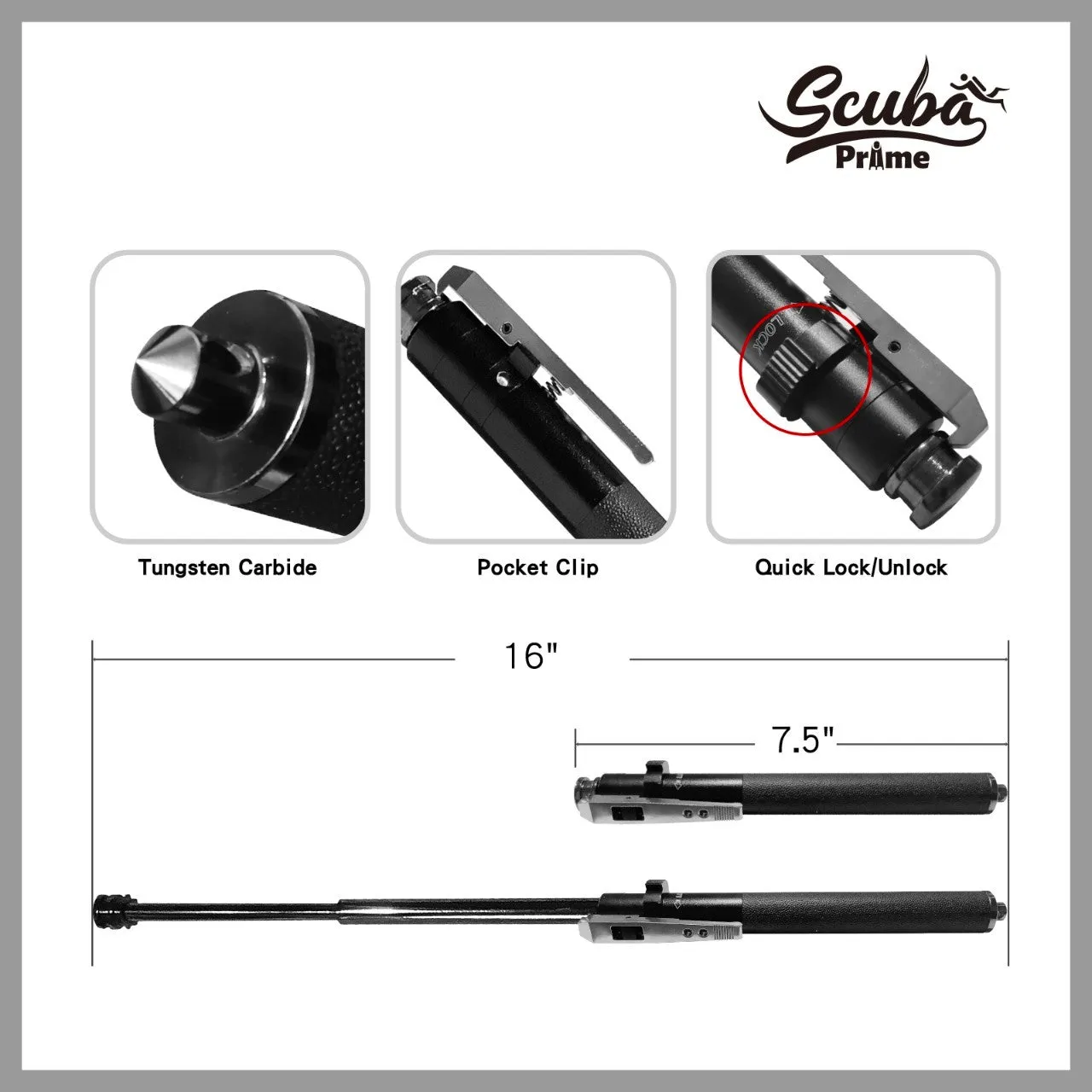 16-Inch Expandable Baton with Tungsten Carbide Glass Breaker & Pocket Clip