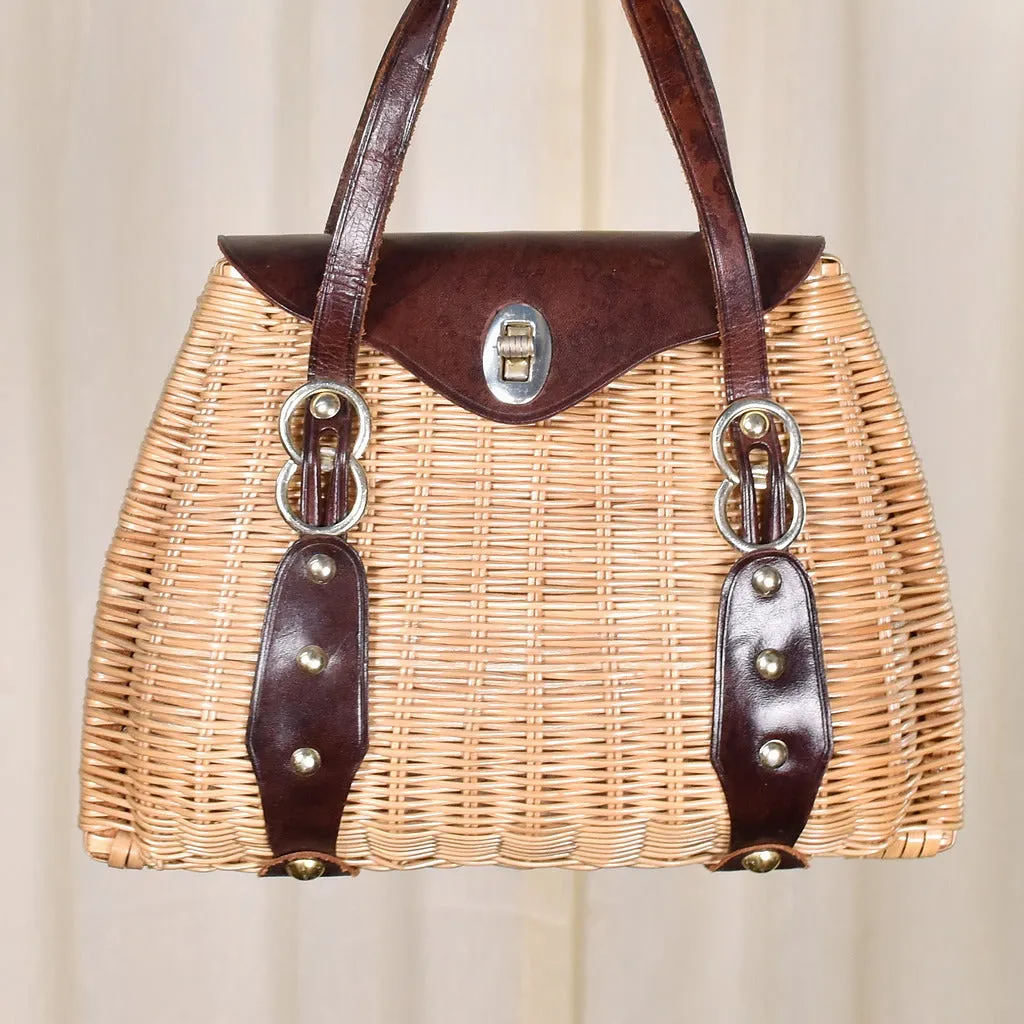 1950s Vintage Tan Wicker Handbag