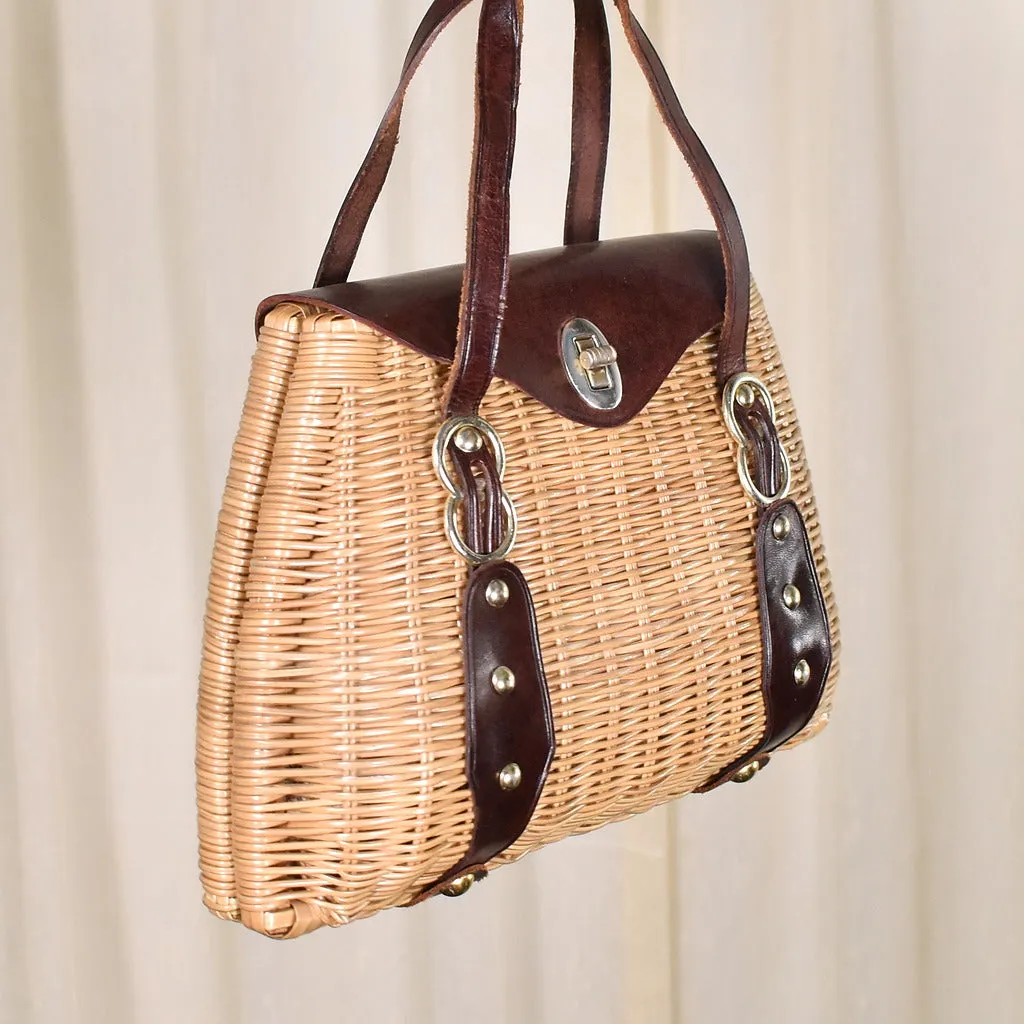 1950s Vintage Tan Wicker Handbag