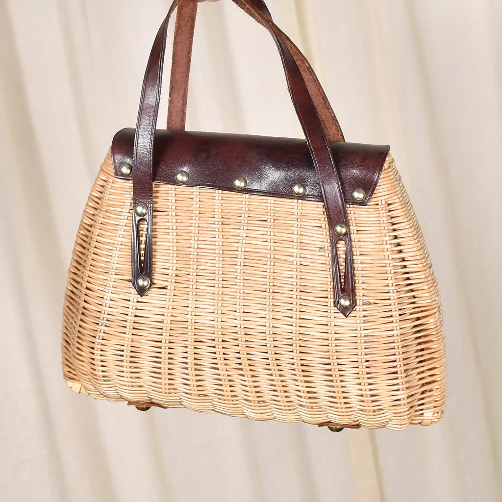 1950s Vintage Tan Wicker Handbag