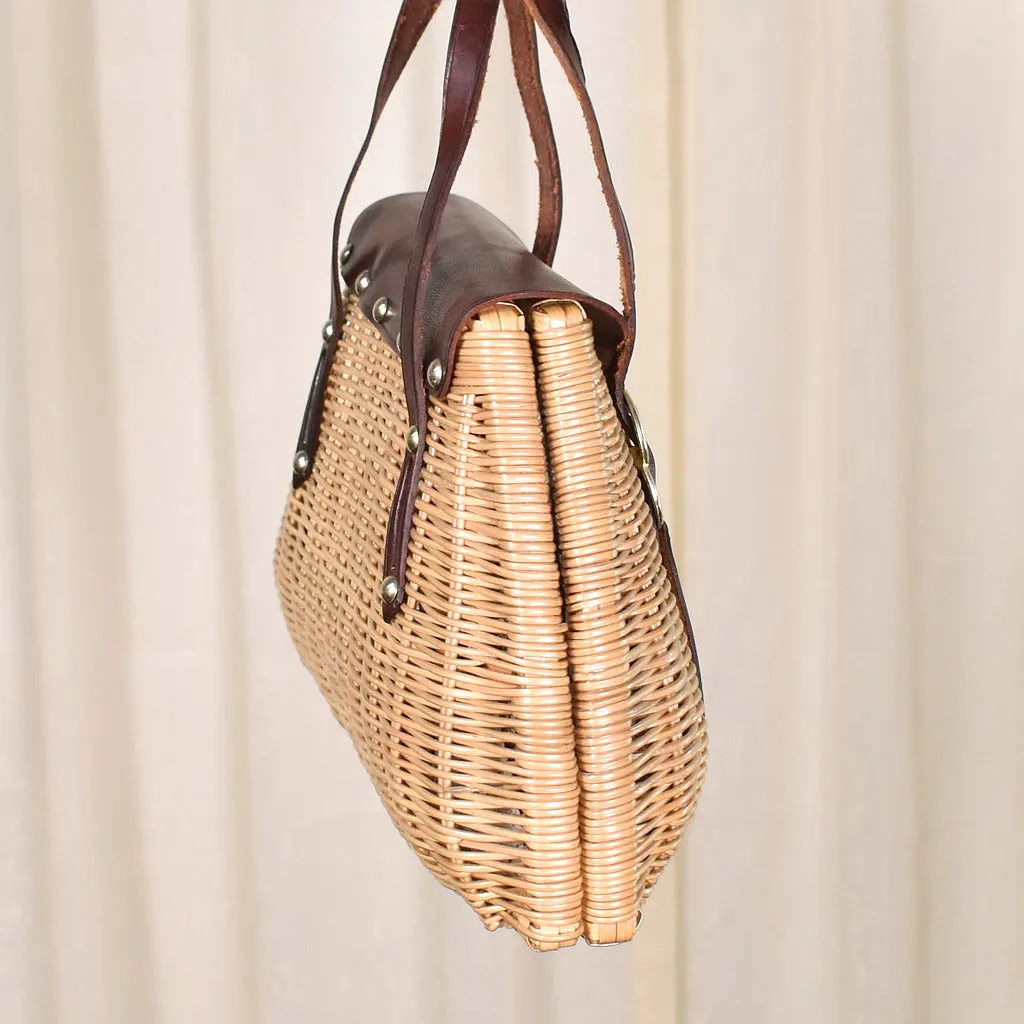 1950s Vintage Tan Wicker Handbag