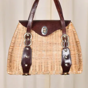 1950s Vintage Tan Wicker Handbag