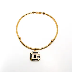 1970's Gold and Black Logo Necklace by Givenchy