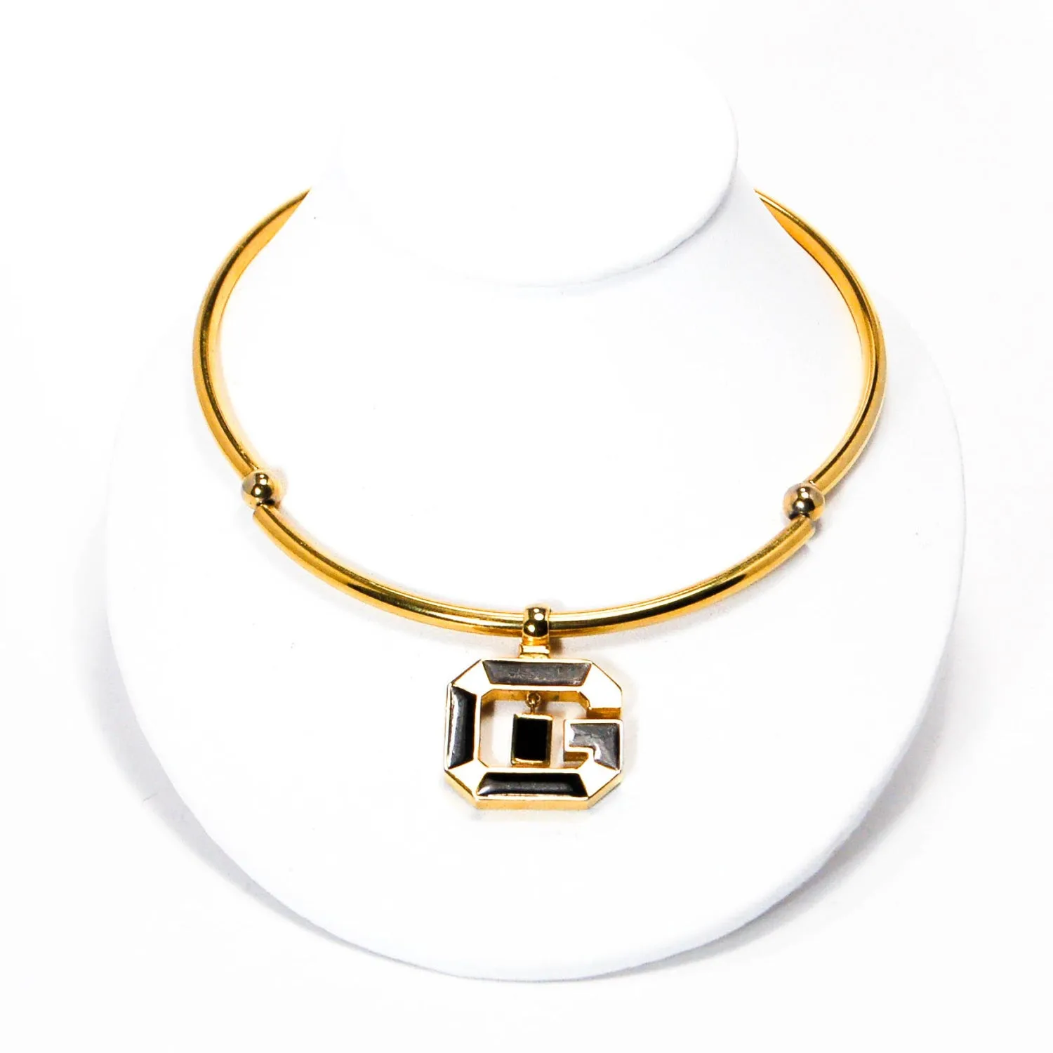 1970's Gold and Black Logo Necklace by Givenchy