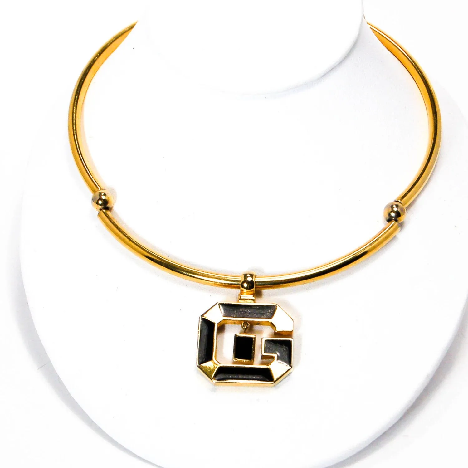 1970's Gold and Black Logo Necklace by Givenchy