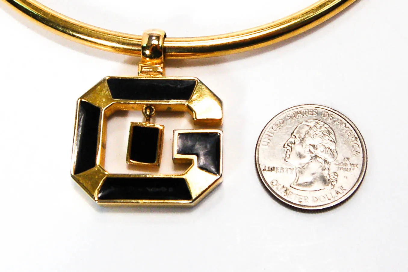 1970's Gold and Black Logo Necklace by Givenchy