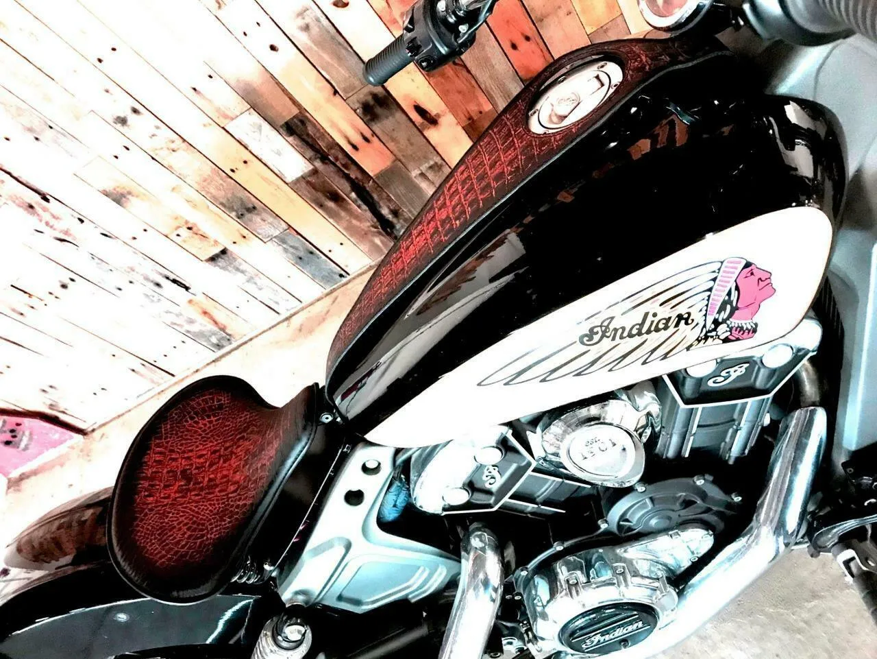 2015-2024 Indian Scout & Bobber Tank Bib Ant Red Alligator Leather All Models MRC