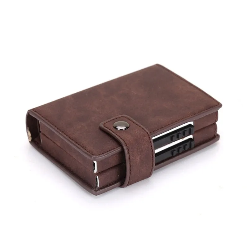 2020 Pu Leather Double Metal ID Credit Card Holder With RFID Vintage Card Case Automatic Money Cash Clip Mini Wallet Business