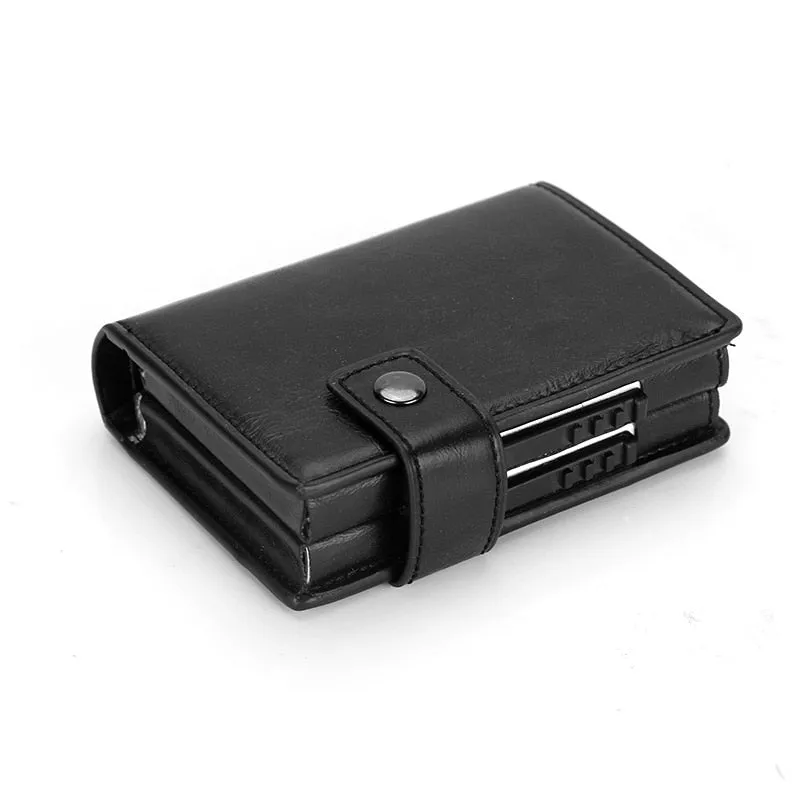2020 Pu Leather Double Metal ID Credit Card Holder With RFID Vintage Card Case Automatic Money Cash Clip Mini Wallet Business