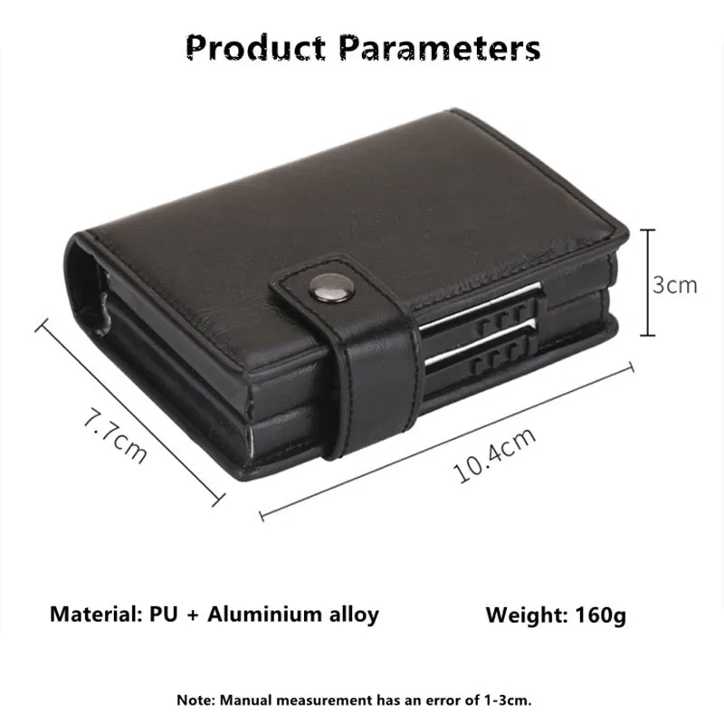 2020 Pu Leather Double Metal ID Credit Card Holder With RFID Vintage Card Case Automatic Money Cash Clip Mini Wallet Business