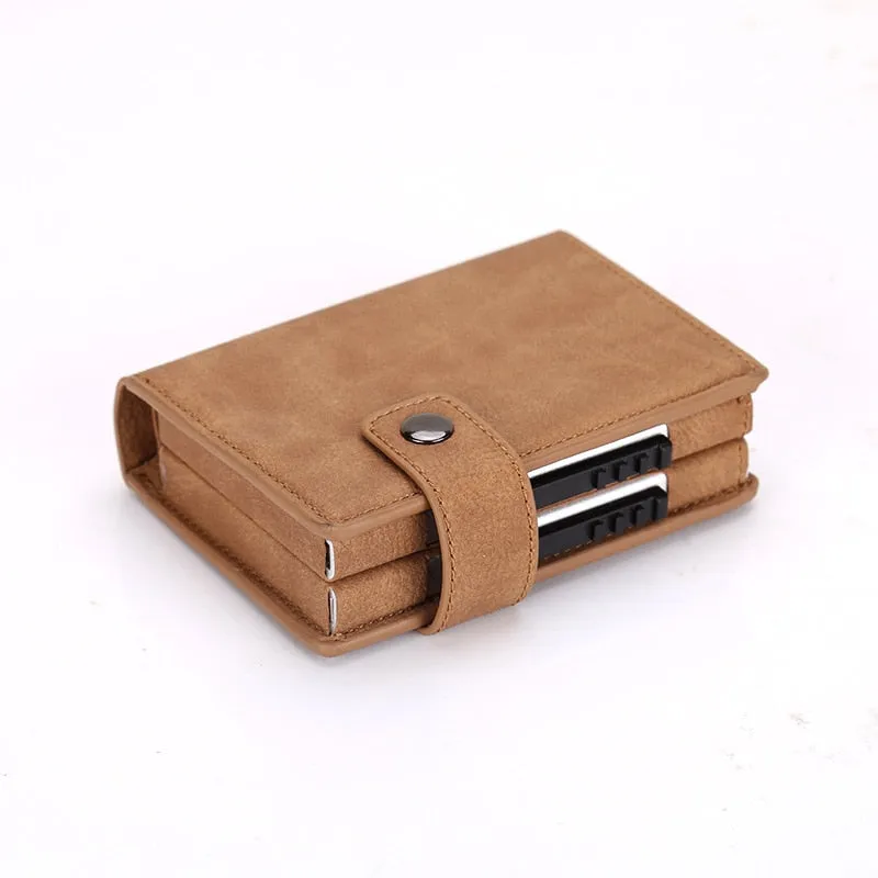 2020 Pu Leather Double Metal ID Credit Card Holder With RFID Vintage Card Case Automatic Money Cash Clip Mini Wallet Business