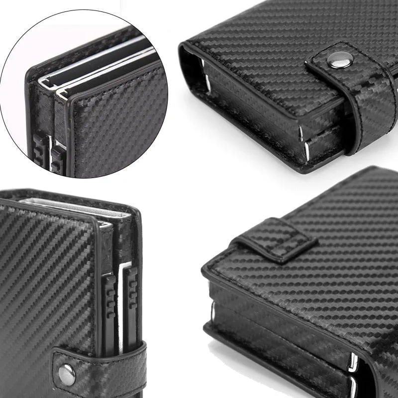 2020 Pu Leather Double Metal ID Credit Card Holder With RFID Vintage Card Case Automatic Money Cash Clip Mini Wallet Business