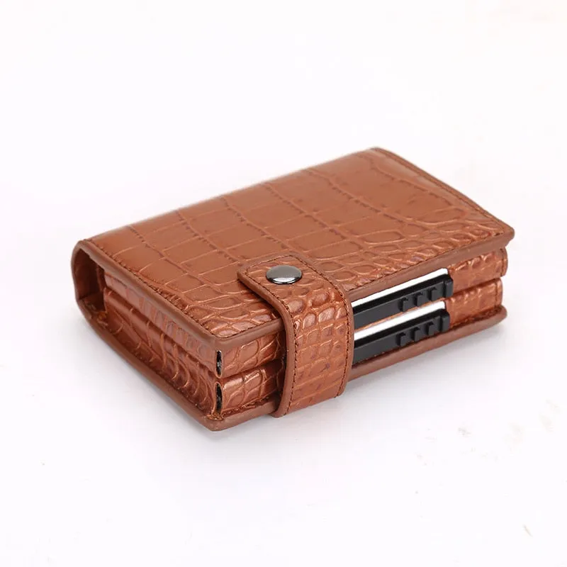 2020 Pu Leather Double Metal ID Credit Card Holder With RFID Vintage Card Case Automatic Money Cash Clip Mini Wallet Business
