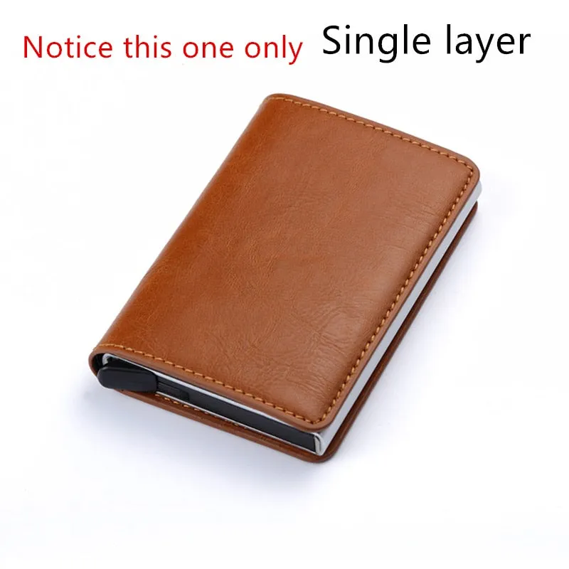 2020 Pu Leather Double Metal ID Credit Card Holder With RFID Vintage Card Case Automatic Money Cash Clip Mini Wallet Business
