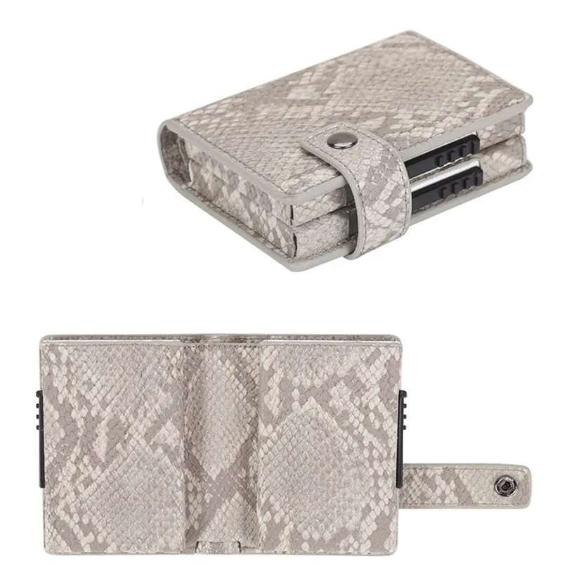 2020 Pu Leather Double Metal ID Credit Card Holder With RFID Vintage Card Case Automatic Money Cash Clip Mini Wallet Business