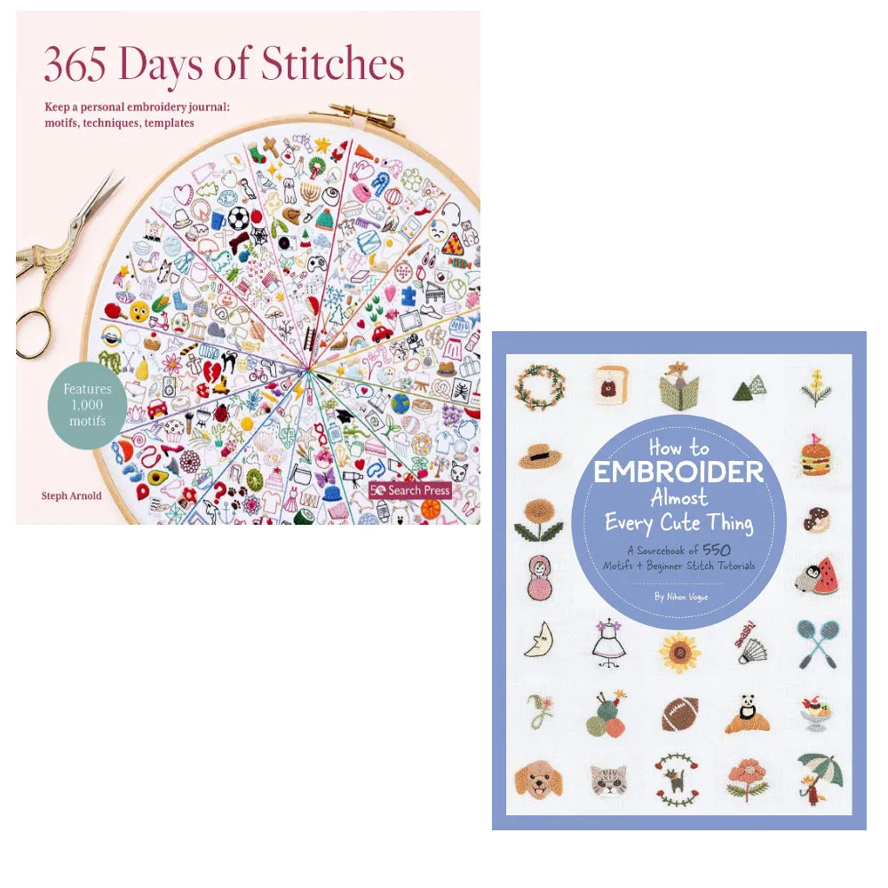 365 Days of Stitches & How to Embroider Almost Every Cute Thing 2 Books Set