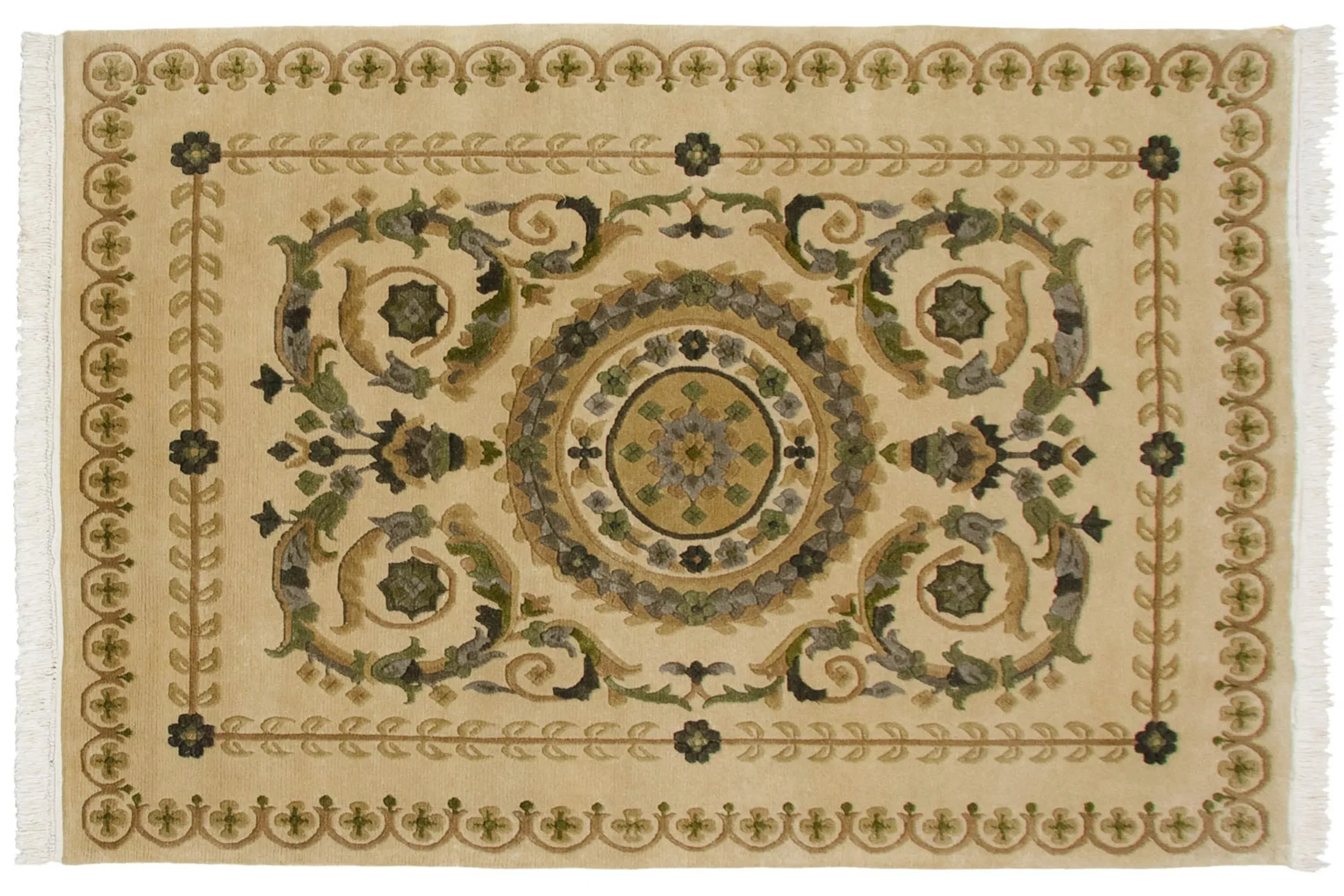 4x6 Vintage Indian Savonnerie Design Rug