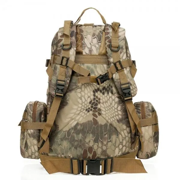 50L Outdoor Sports Rucksack Backpack Camping Hiking Camouflage Shoulder Bag Green Pythons Grain