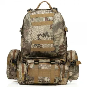 50L Outdoor Sports Rucksack Backpack Camping Hiking Camouflage Shoulder Bag Green Pythons Grain