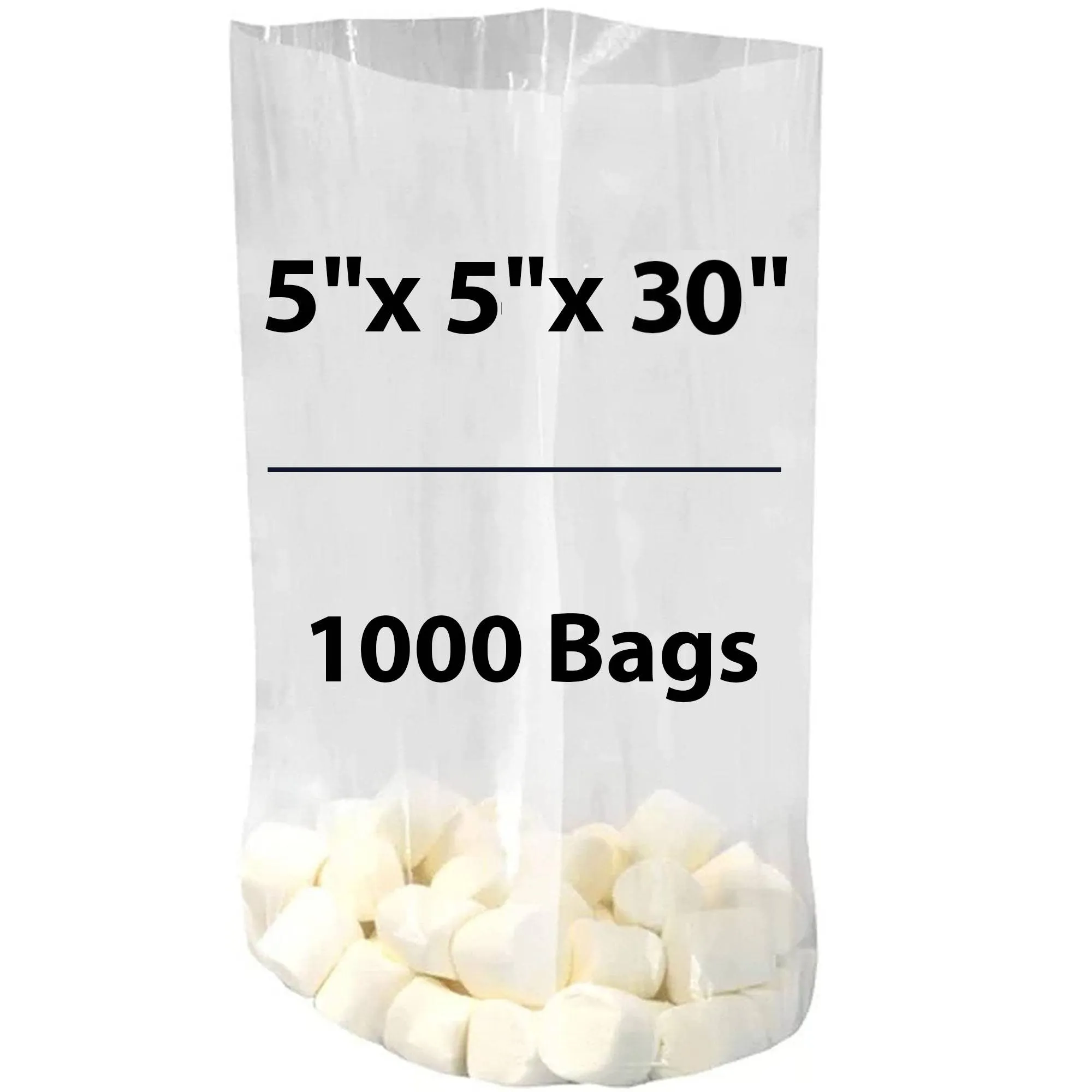 5X5X30 inches Gusseted Poly Bags Clear 1 Mil Low Density LDPE