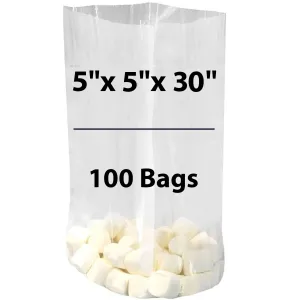 5X5X30 inches Gusseted Poly Bags Clear 1 Mil Low Density LDPE