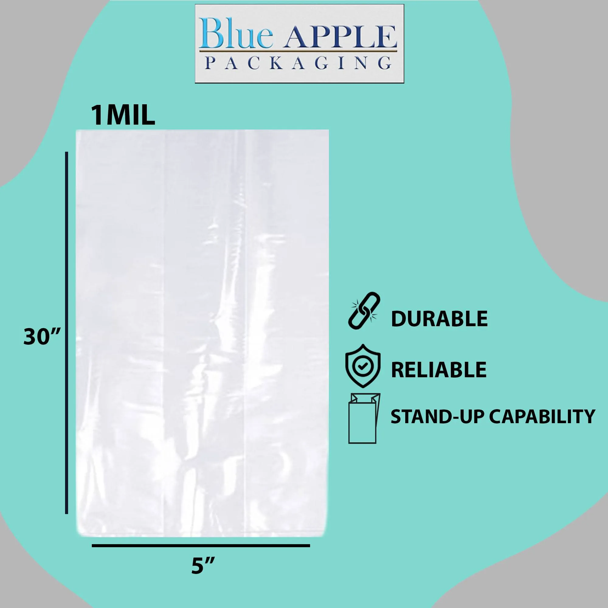 5X5X30 inches Gusseted Poly Bags Clear 1 Mil Low Density LDPE