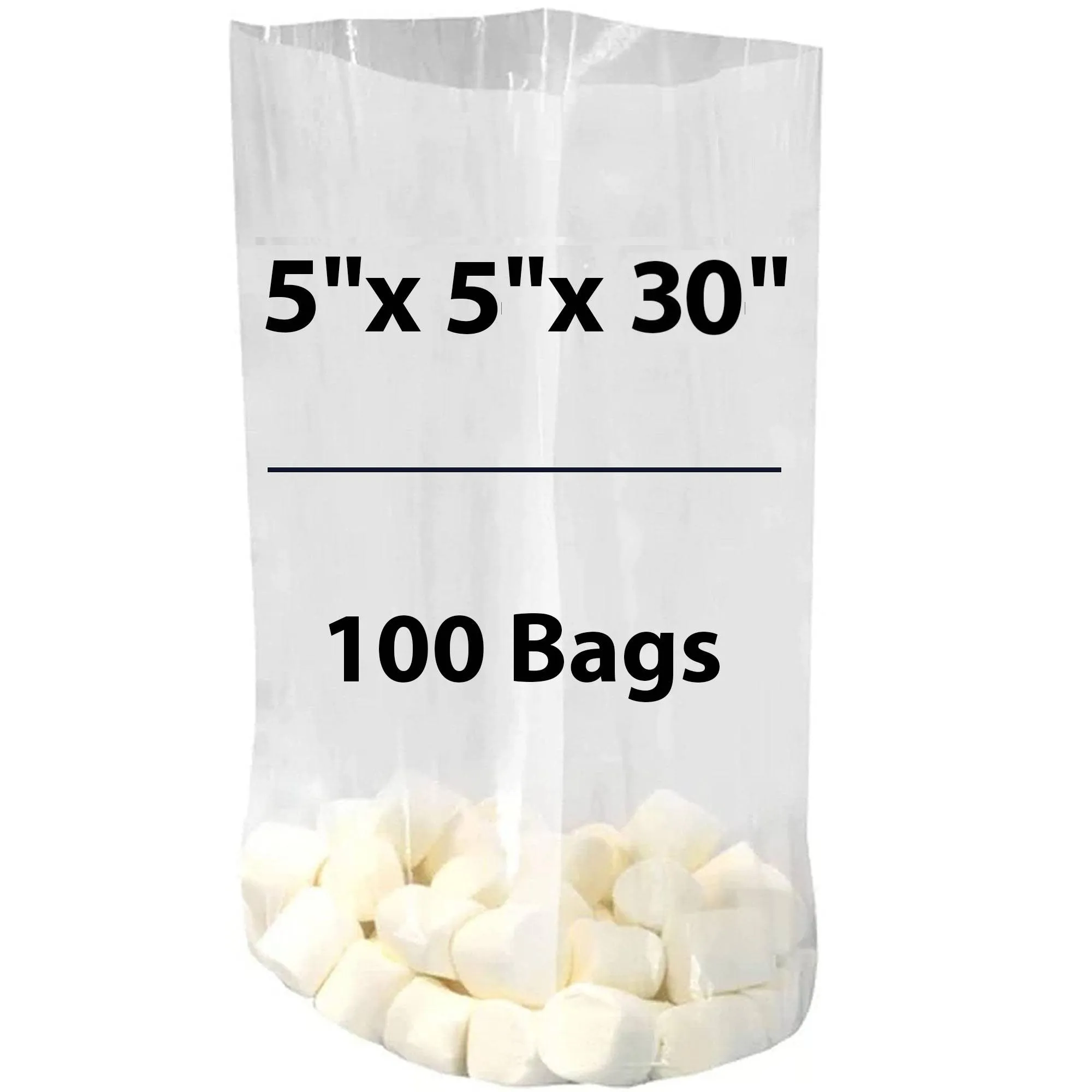 5X5X30 inches Gusseted Poly Bags Clear 1 Mil Low Density LDPE
