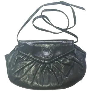 70's, 80's vintage FENDI black nappa leather oval round shape shoulder purse. Can be a clutch bag as well.