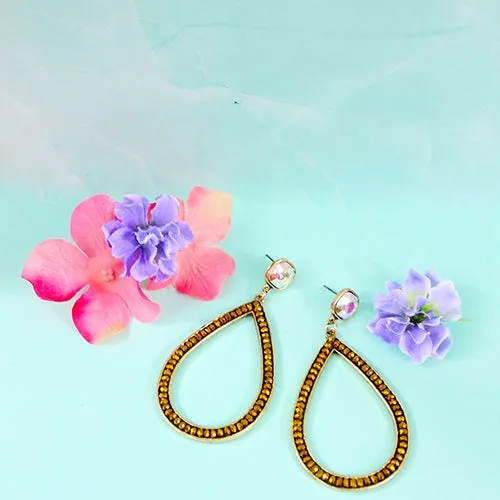 734002 - Crystal Studded Hoop Earrings - Gold
