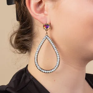 734002 - Crystal Studded Hoop Earrings - White