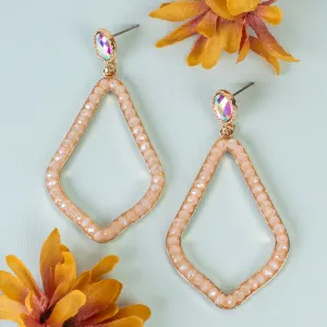 93246 - Crystal Studded Drop Earrings - Beige