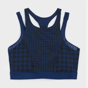 Adidas x Ivy Park Navy Blue Double-Strap Sports Bra Houndstooth Pattern Size 1X