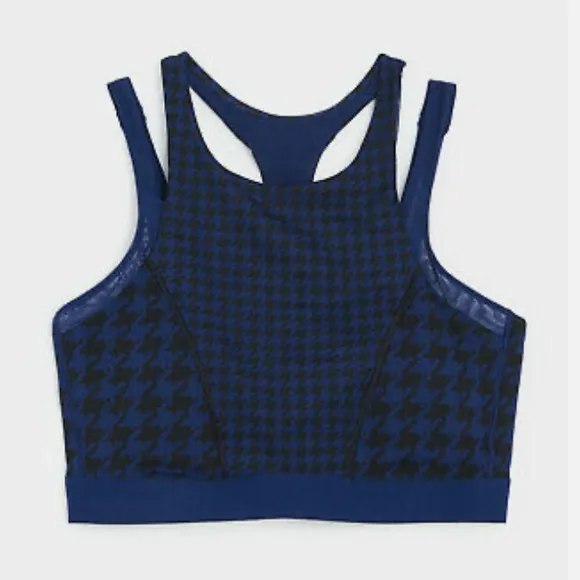 Adidas x Ivy Park Navy Blue Double-Strap Sports Bra Houndstooth Pattern Size 1X