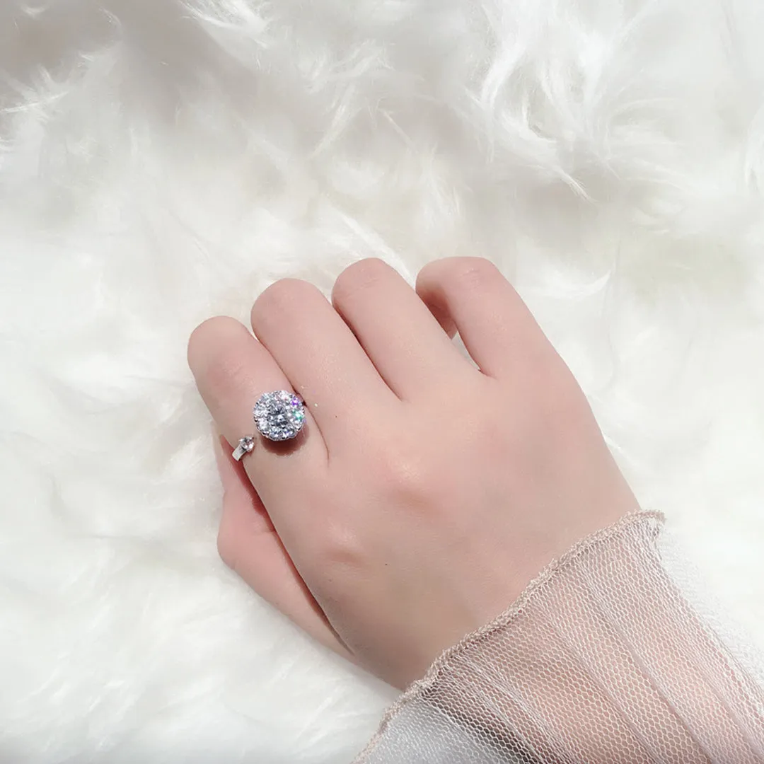 Adjustable Silver Crystal Rotating Ring
