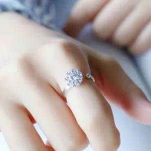 Adjustable Silver Crystal Rotating Ring