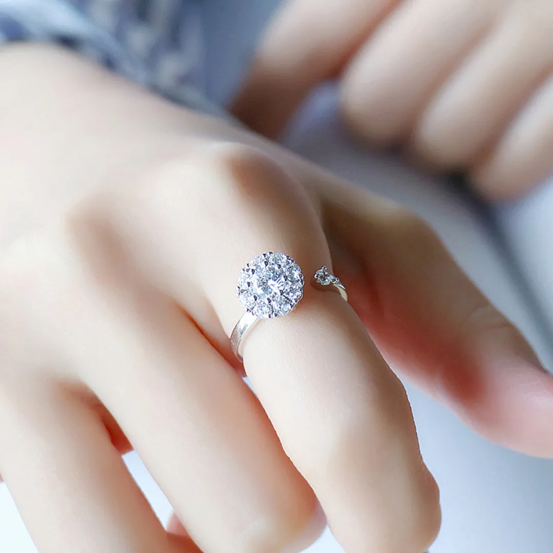 Adjustable Silver Crystal Rotating Ring
