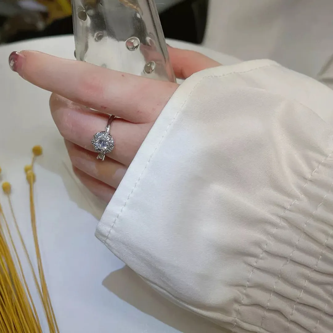 Adjustable Silver Crystal Rotating Ring