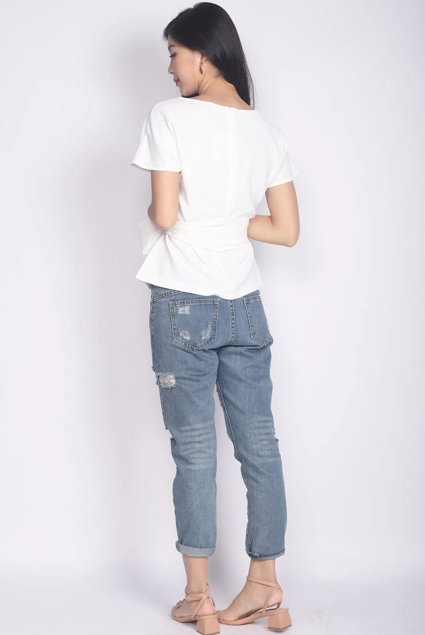 Adora Tie Sash Top In White