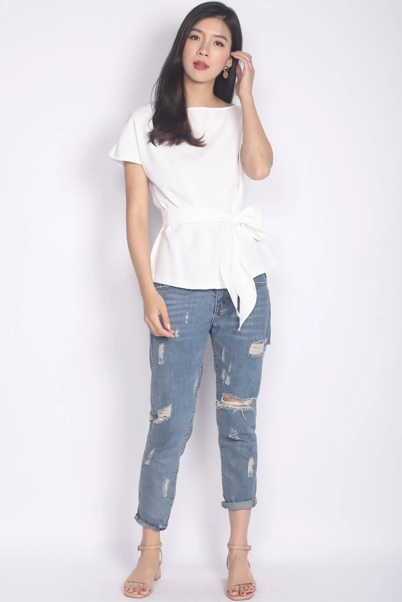Adora Tie Sash Top In White
