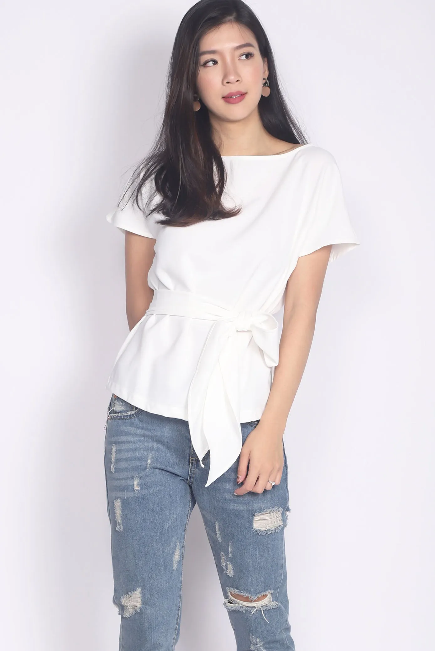 Adora Tie Sash Top In White