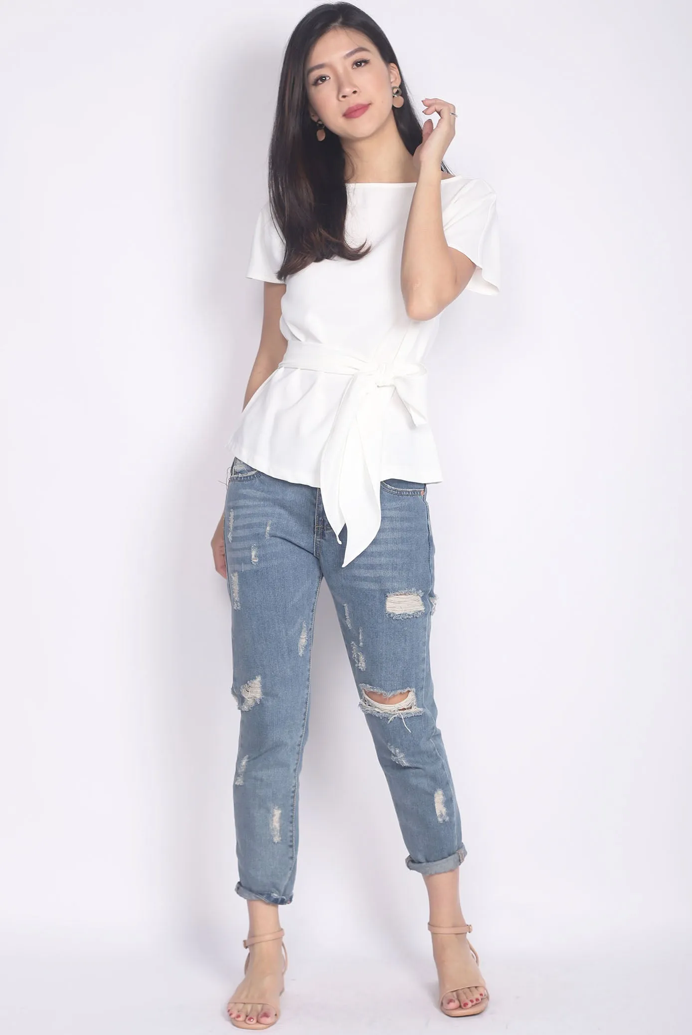 Adora Tie Sash Top In White