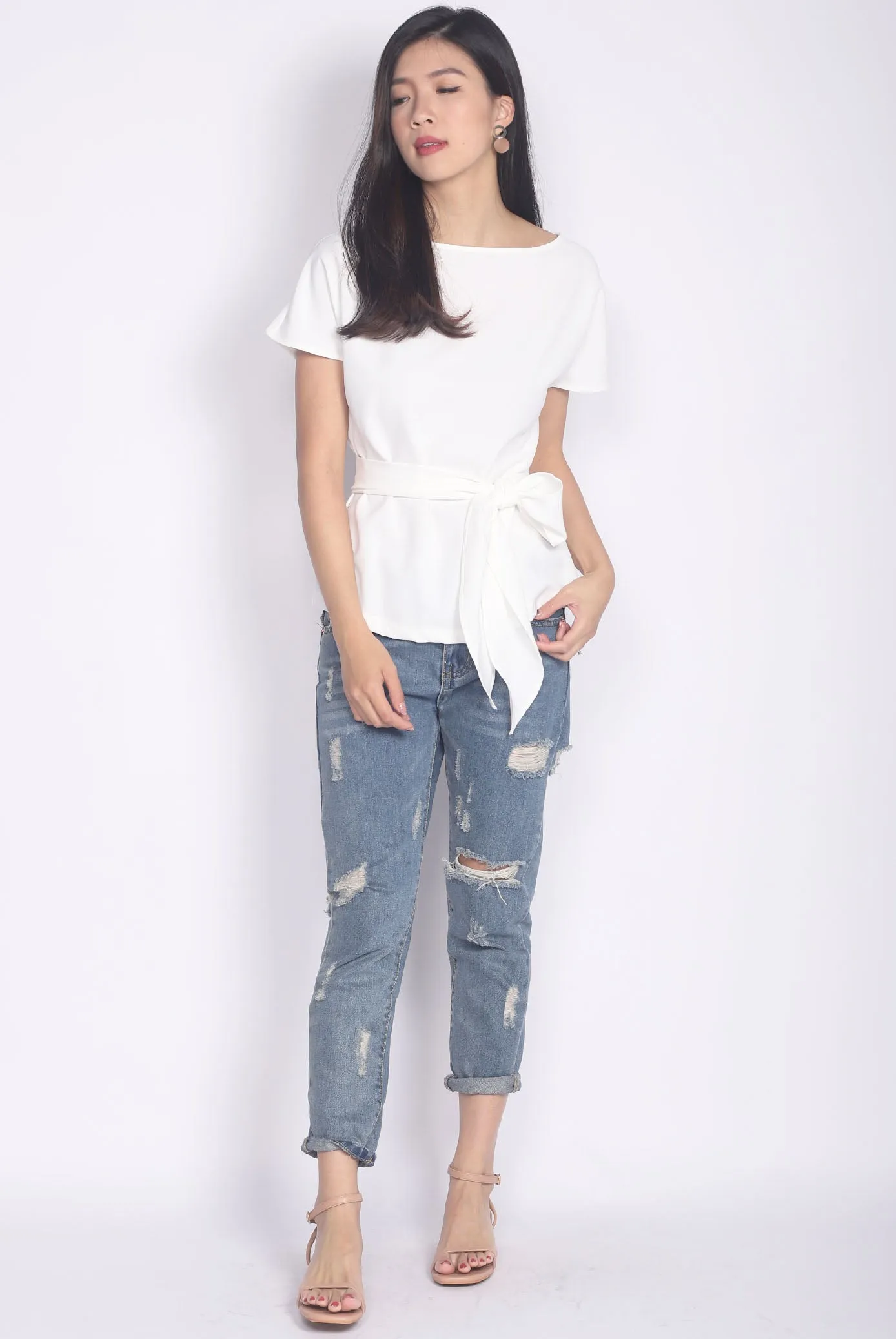 Adora Tie Sash Top In White