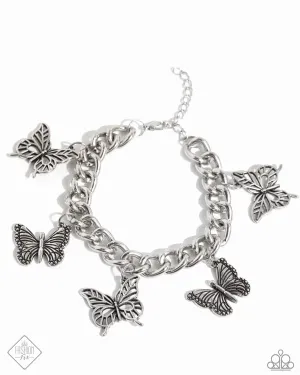 Aerial Ambience - Silver - Butterfly Charm Paparazzi Lobster Claw Bracelet - May 2024 Simply Santa Fe
