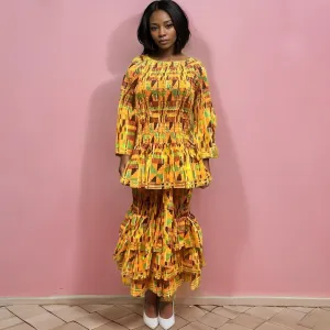 African Kente Style2 Print Top and Skirt Set